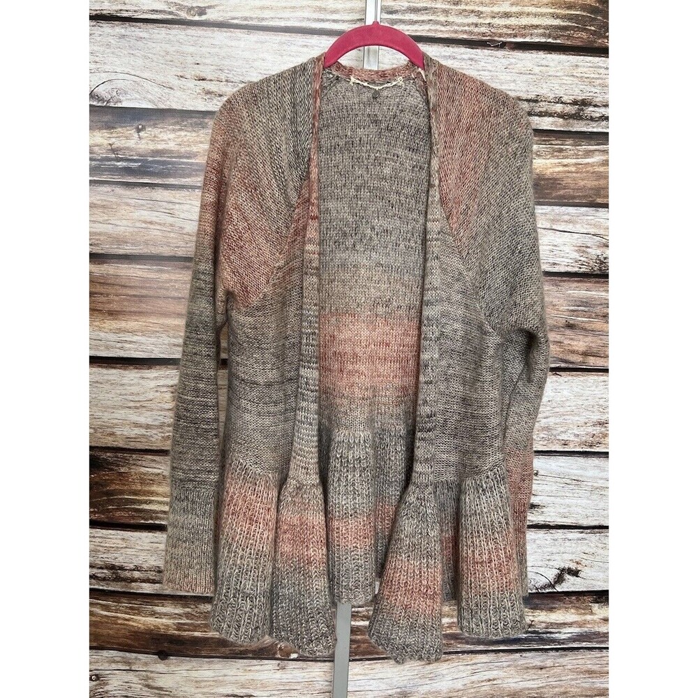 Anthropologie Knitted & Knotted Cardigan Sweater Women's Lge Mohair Peplum